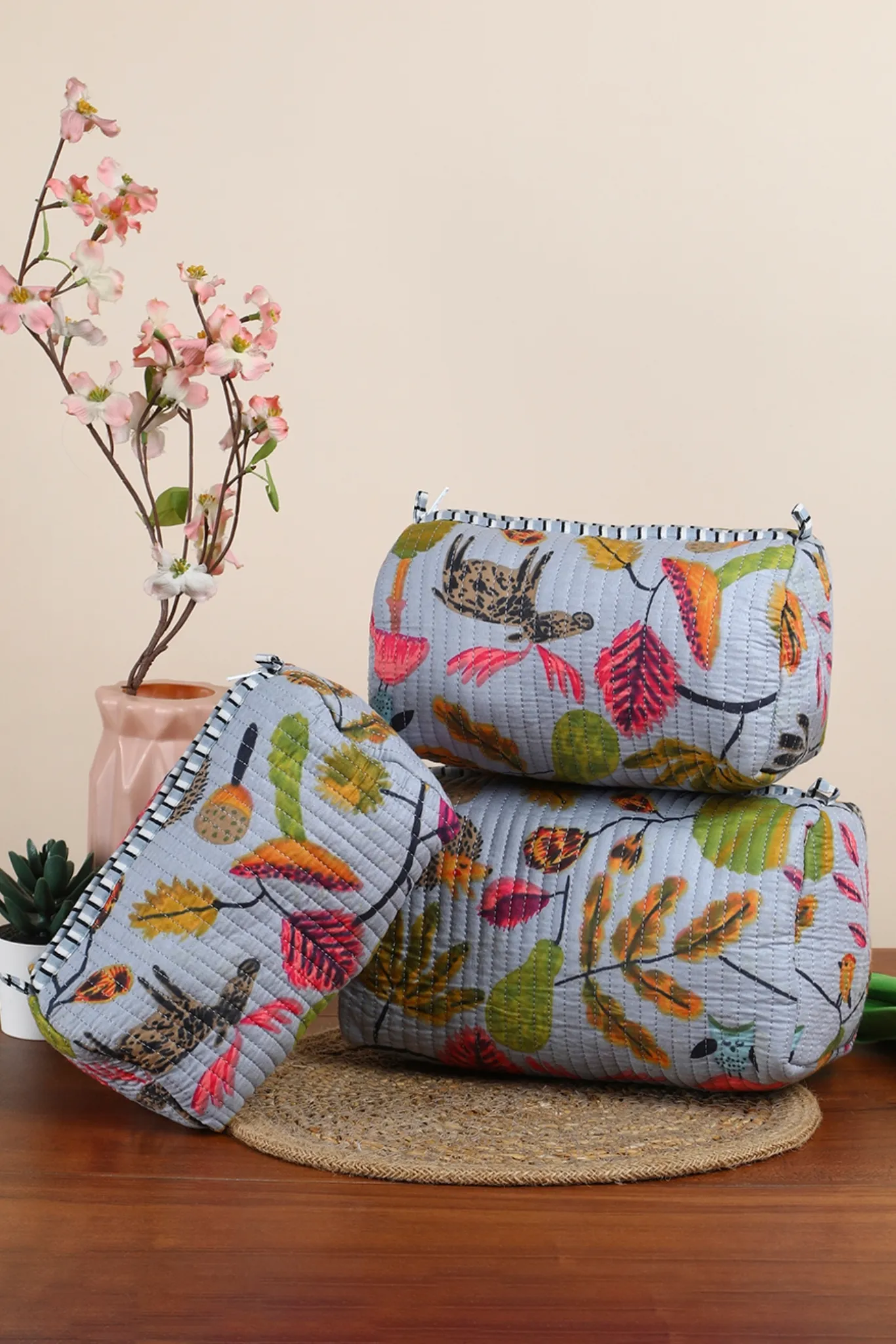 Jungle Bloom Quilted Pouches (Set of 3)