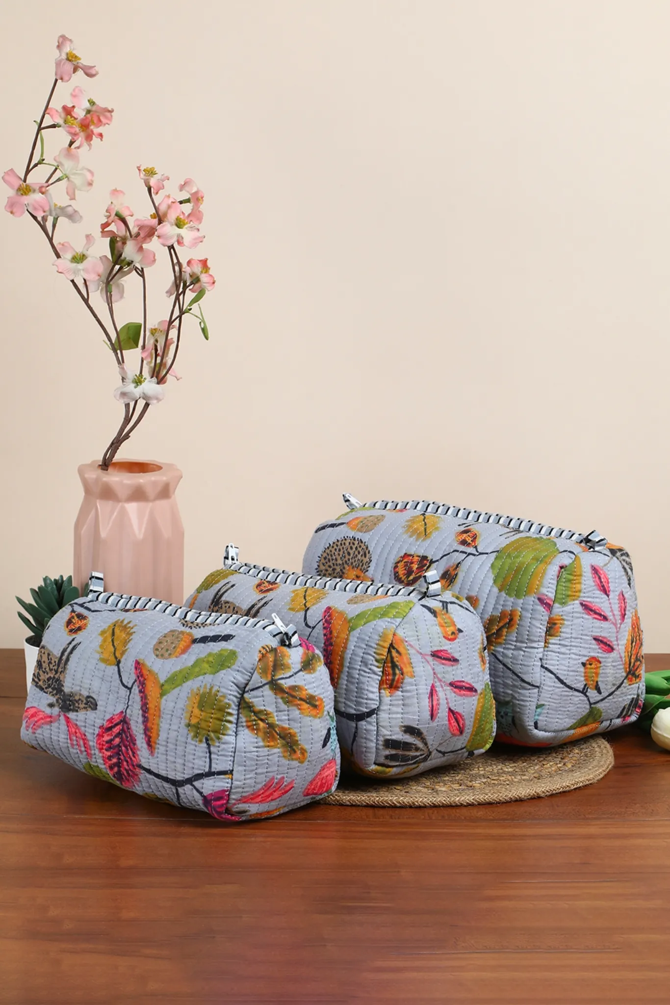 Jungle Bloom Quilted Pouches (Set of 3)