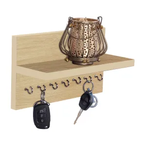 Kawachi Wall Mounted Home Décor 8 Key Hooks Rail with Shelf Key Chain Holder Wall Hooks