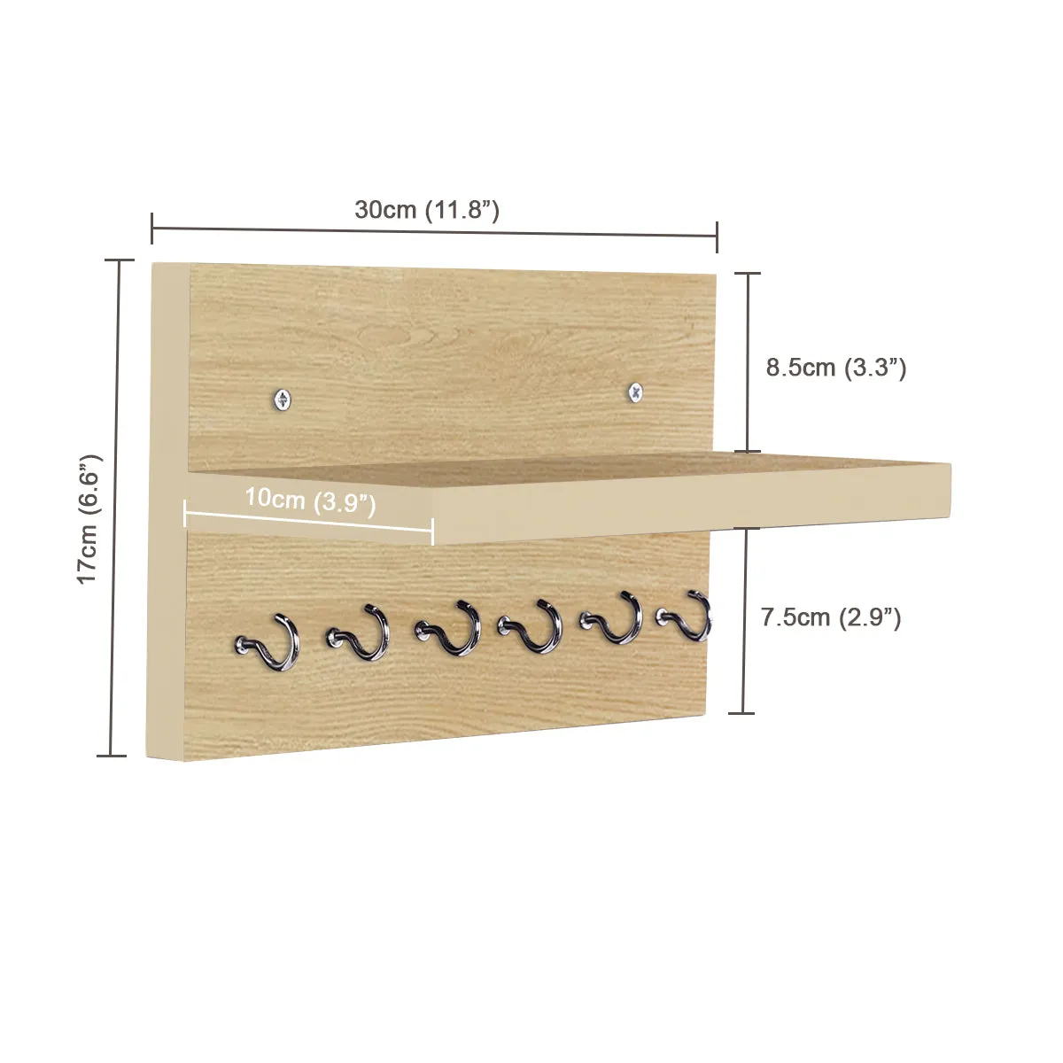 Kawachi Wall Mounted Home Décor 8 Key Hooks Rail with Shelf Key Chain Holder Wall Hooks