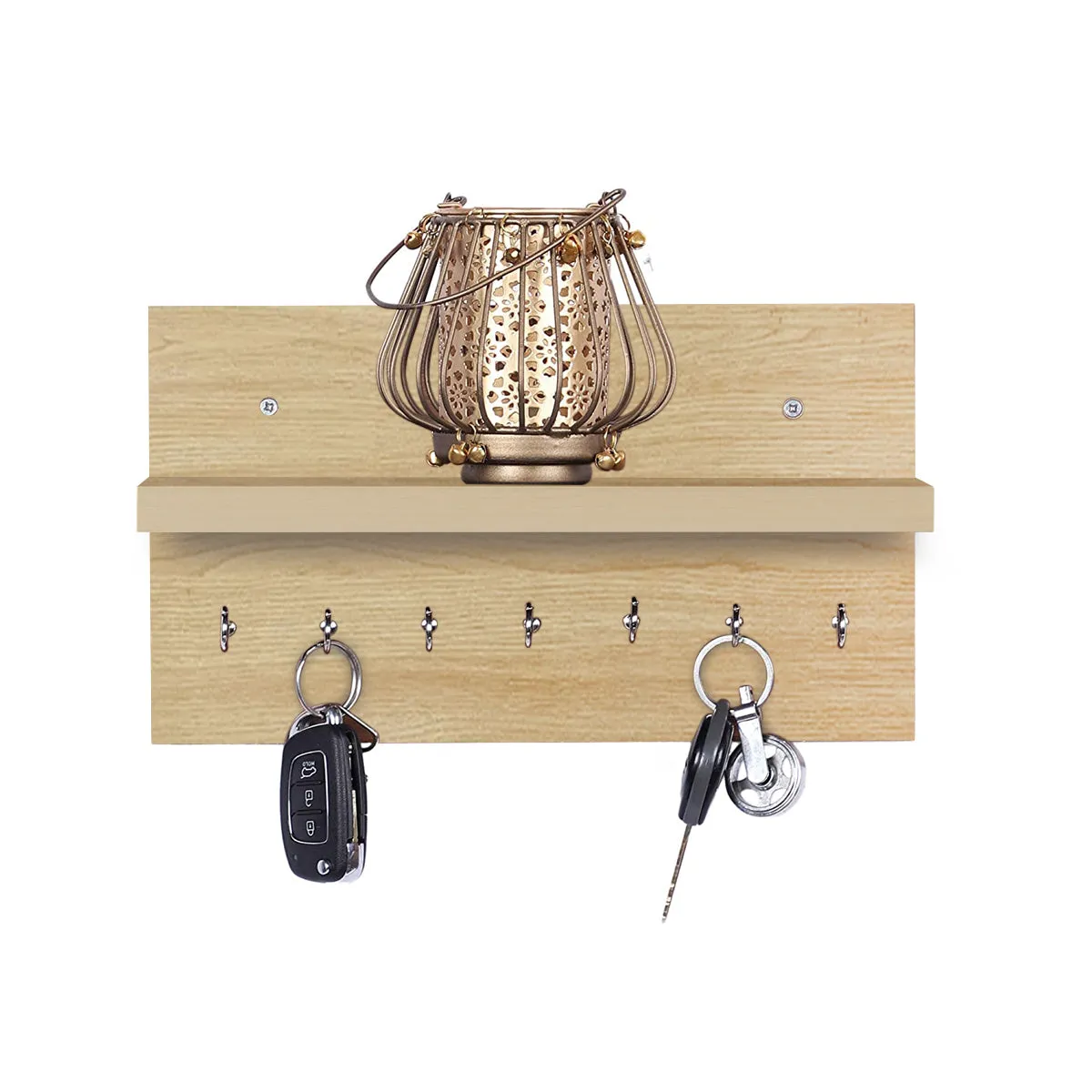 Kawachi Wall Mounted Home Décor 8 Key Hooks Rail with Shelf Key Chain Holder Wall Hooks