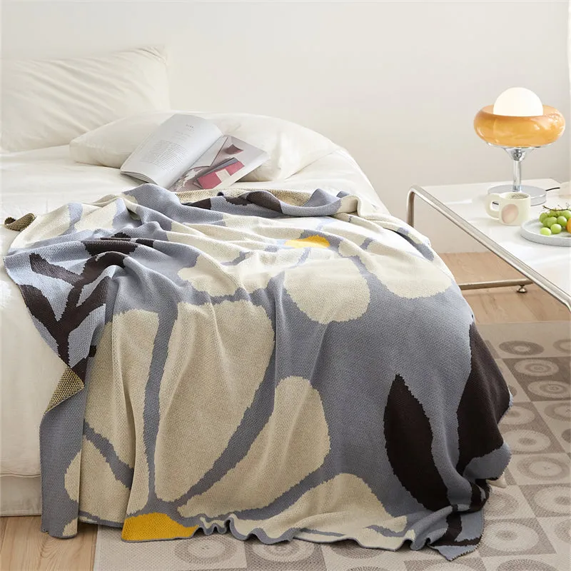 Knitted Flower-Vine Throw Blanket