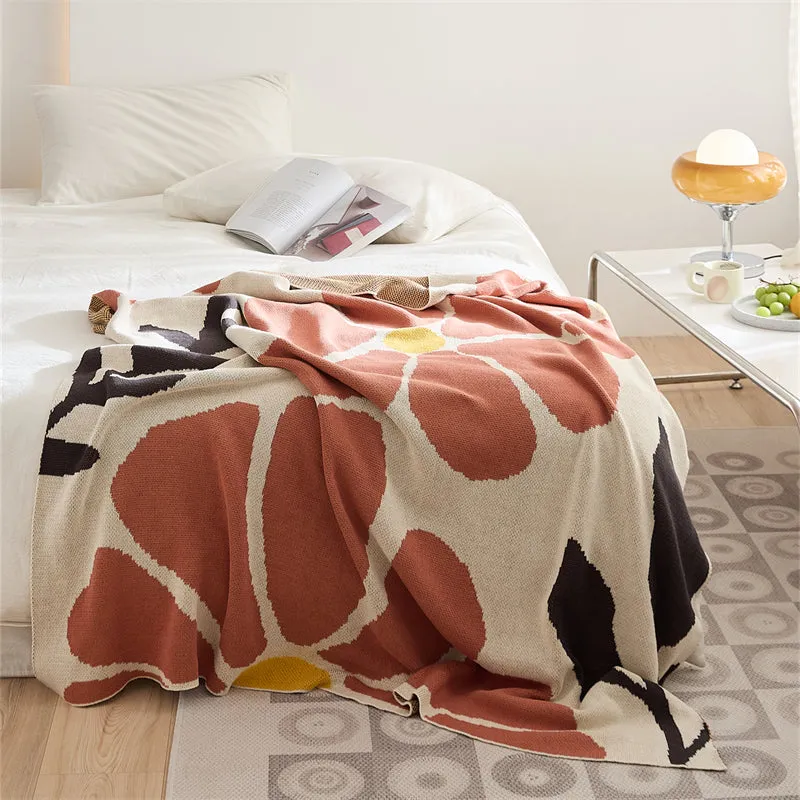 Knitted Flower-Vine Throw Blanket