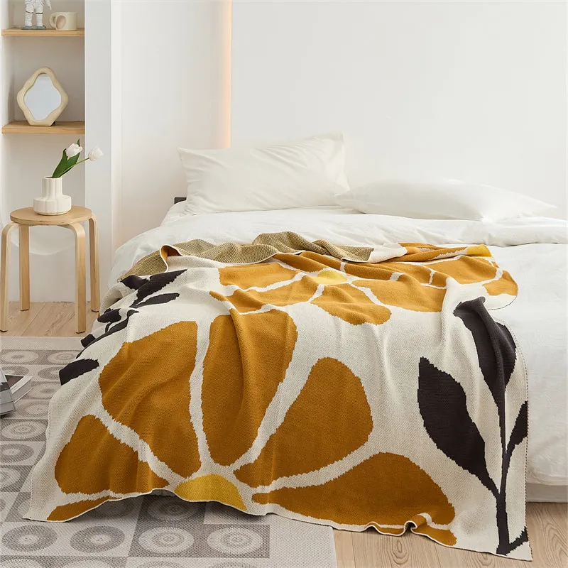 Knitted Flower-Vine Throw Blanket