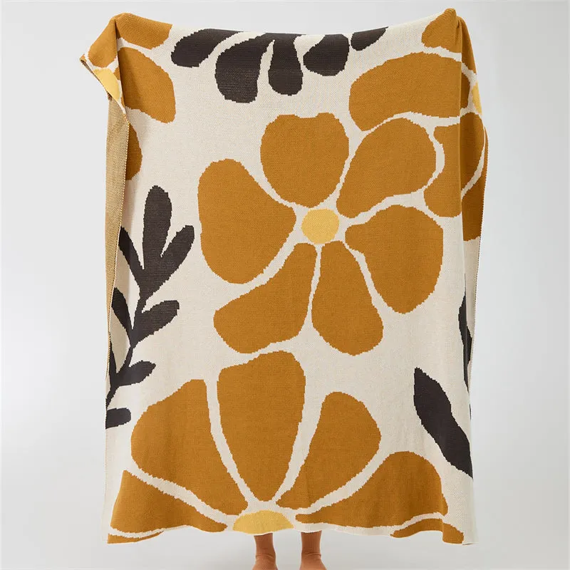 Knitted Flower-Vine Throw Blanket