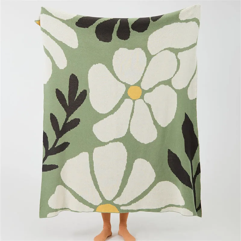 Knitted Flower-Vine Throw Blanket