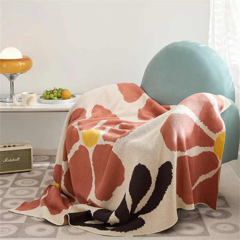 Knitted Flower-Vine Throw Blanket