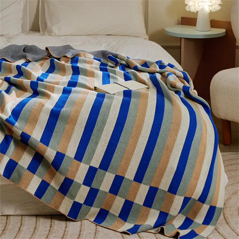 Knitted Striped Throw Blanket
