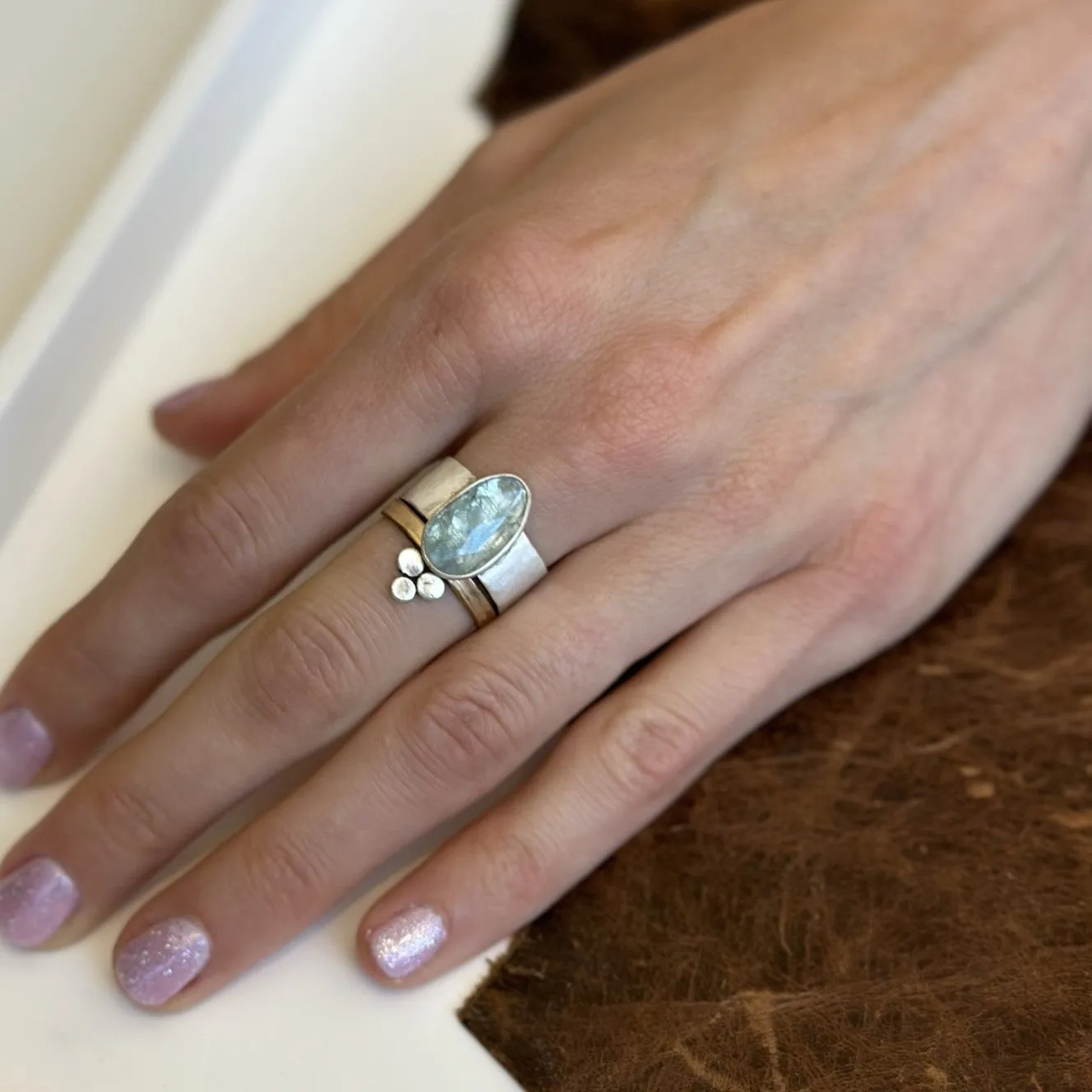 Kyanite Oval Ring on Wide Band