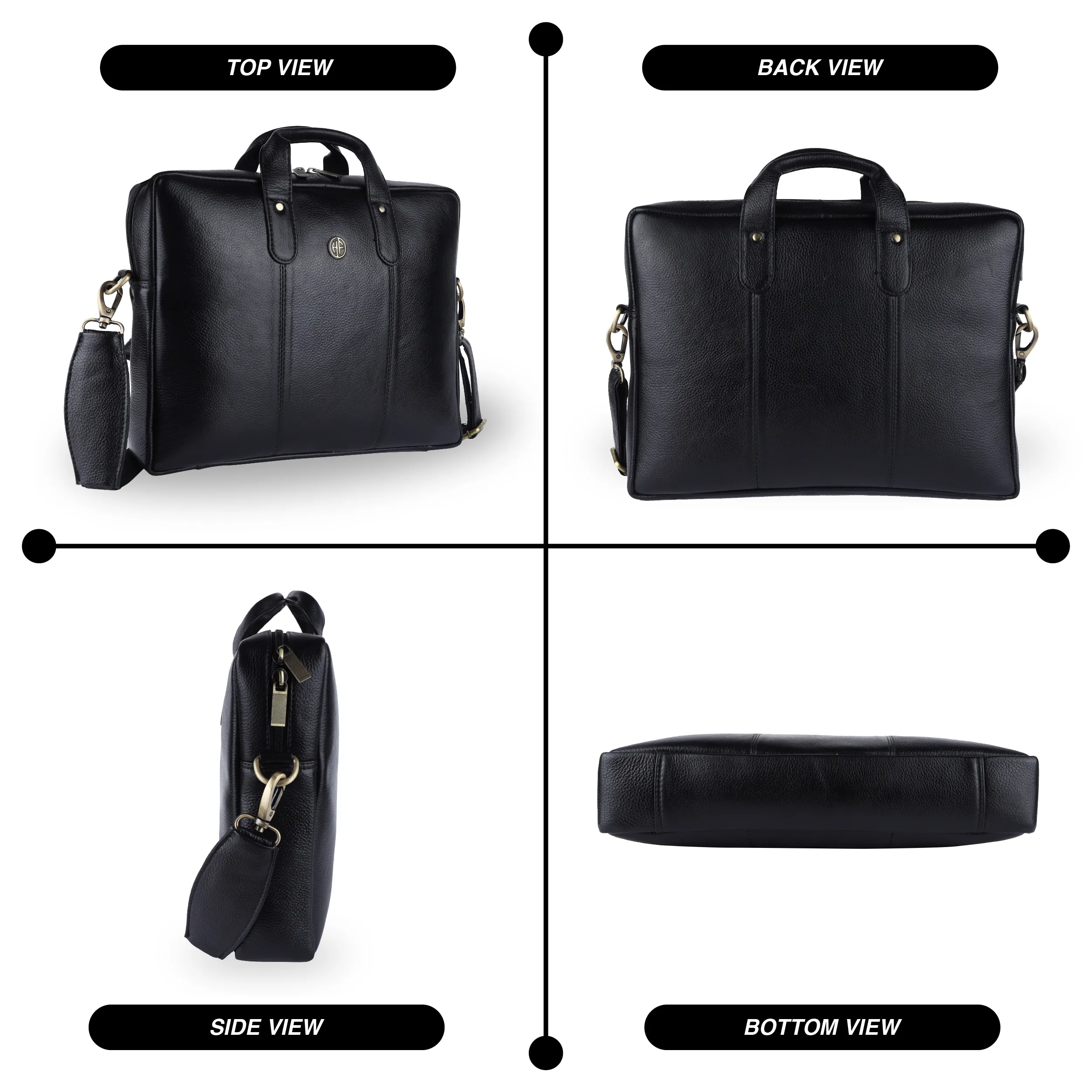 Laptop Bag for Men - Genuine Leather Office Bag - Fits 14/15.6/16 Inch Laptop - Black