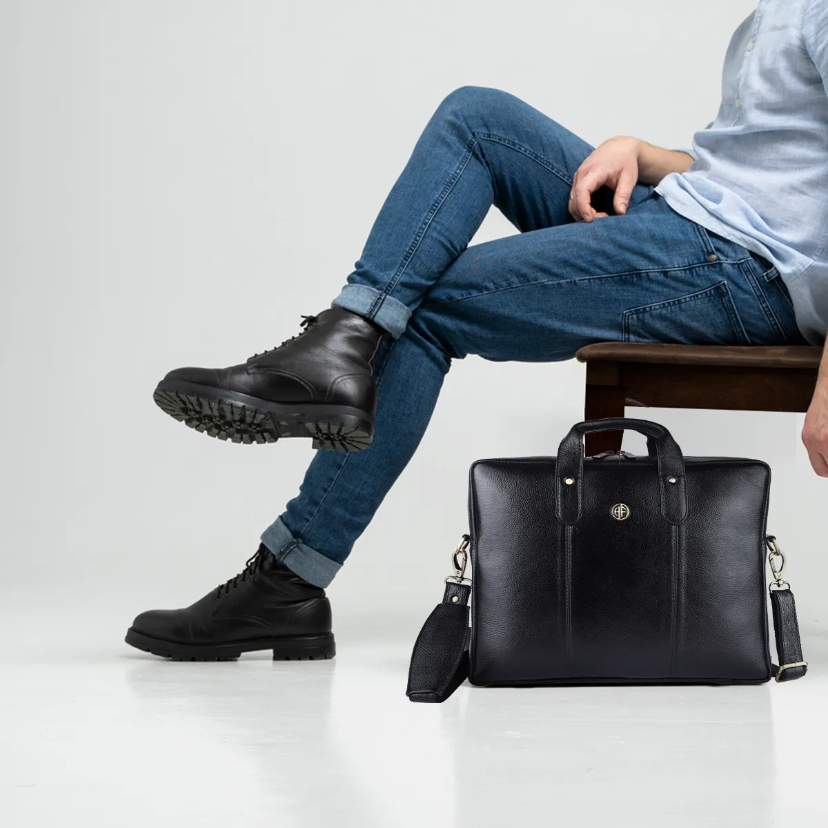 Laptop Bag for Men - Genuine Leather Office Bag - Fits 14/15.6/16 Inch Laptop - Black