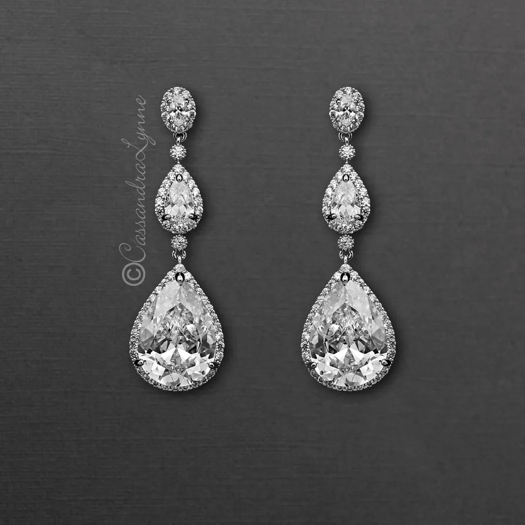 Large Waterdrop CZ Dangle Bridal Earrings