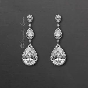 Large Waterdrop CZ Dangle Bridal Earrings