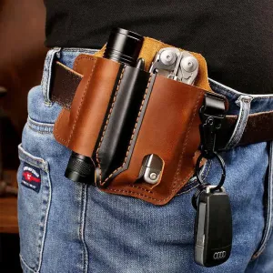 Leather Multitool Sheath for Belt EDC Belt Organizer with Key Holder