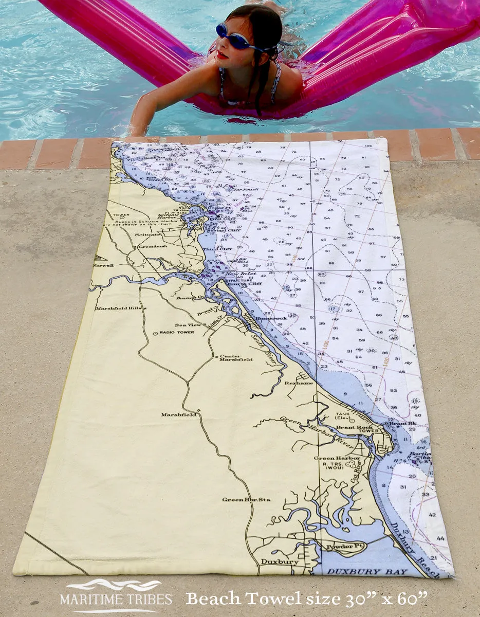 Marshfield MA Vintage Nautical Chart Quick Dry Towel