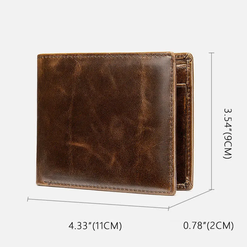 Men's Genuine Leather RFID Blocking Bifold Filp Wallet with ID Window
