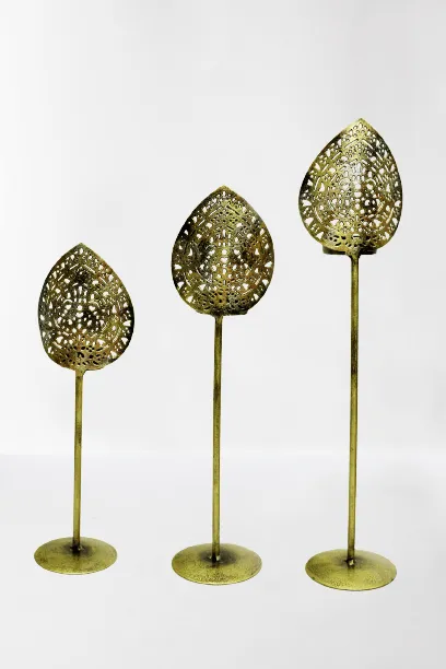 Metal Leaf Tea Light Holder Set of 3