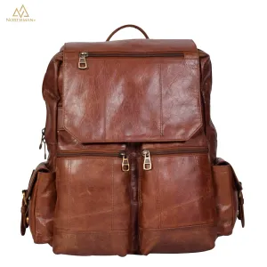 Mini multipocket backpack with flapped pocket in dark brown