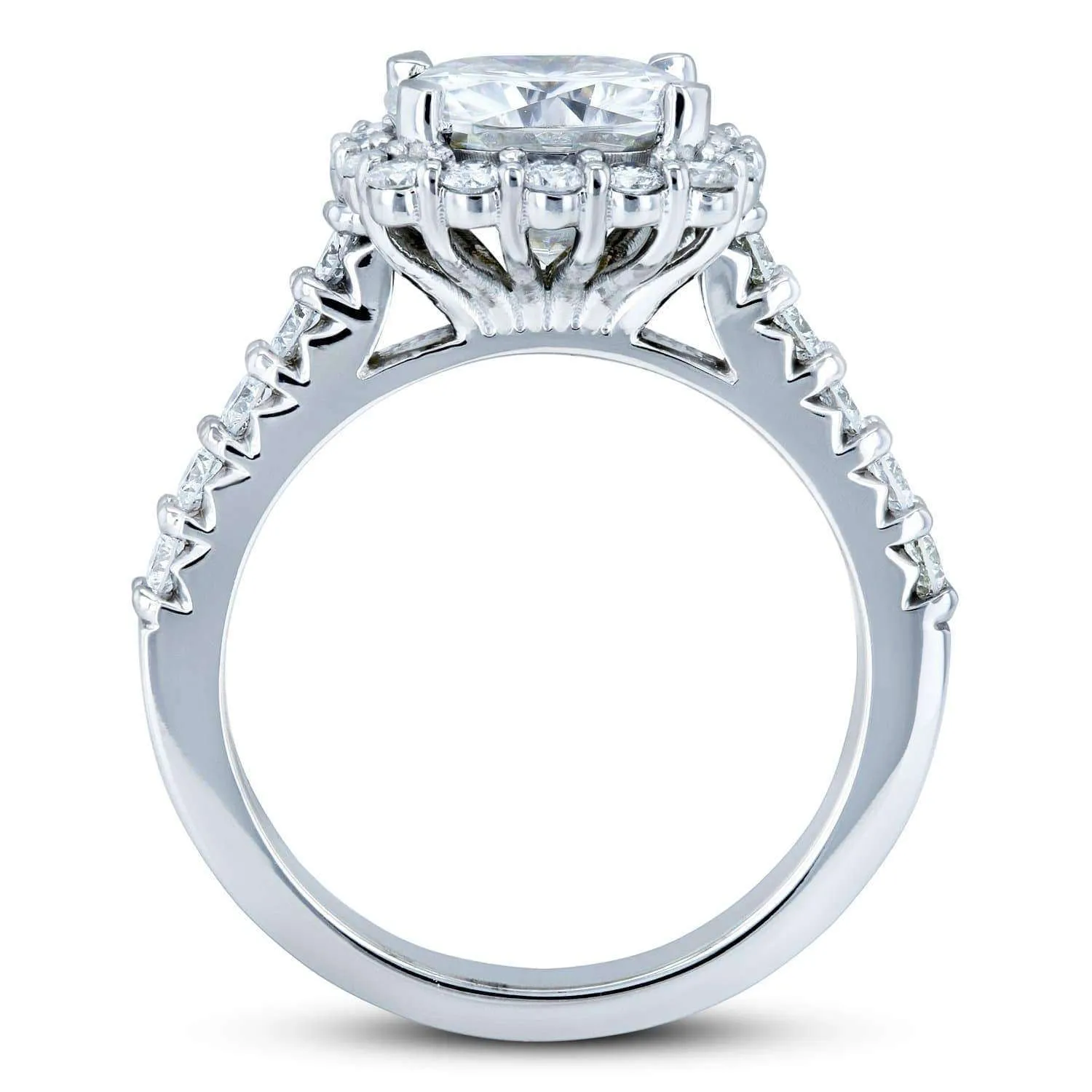 Moissanite & Diamond Candelabra Prongs Halo Ring