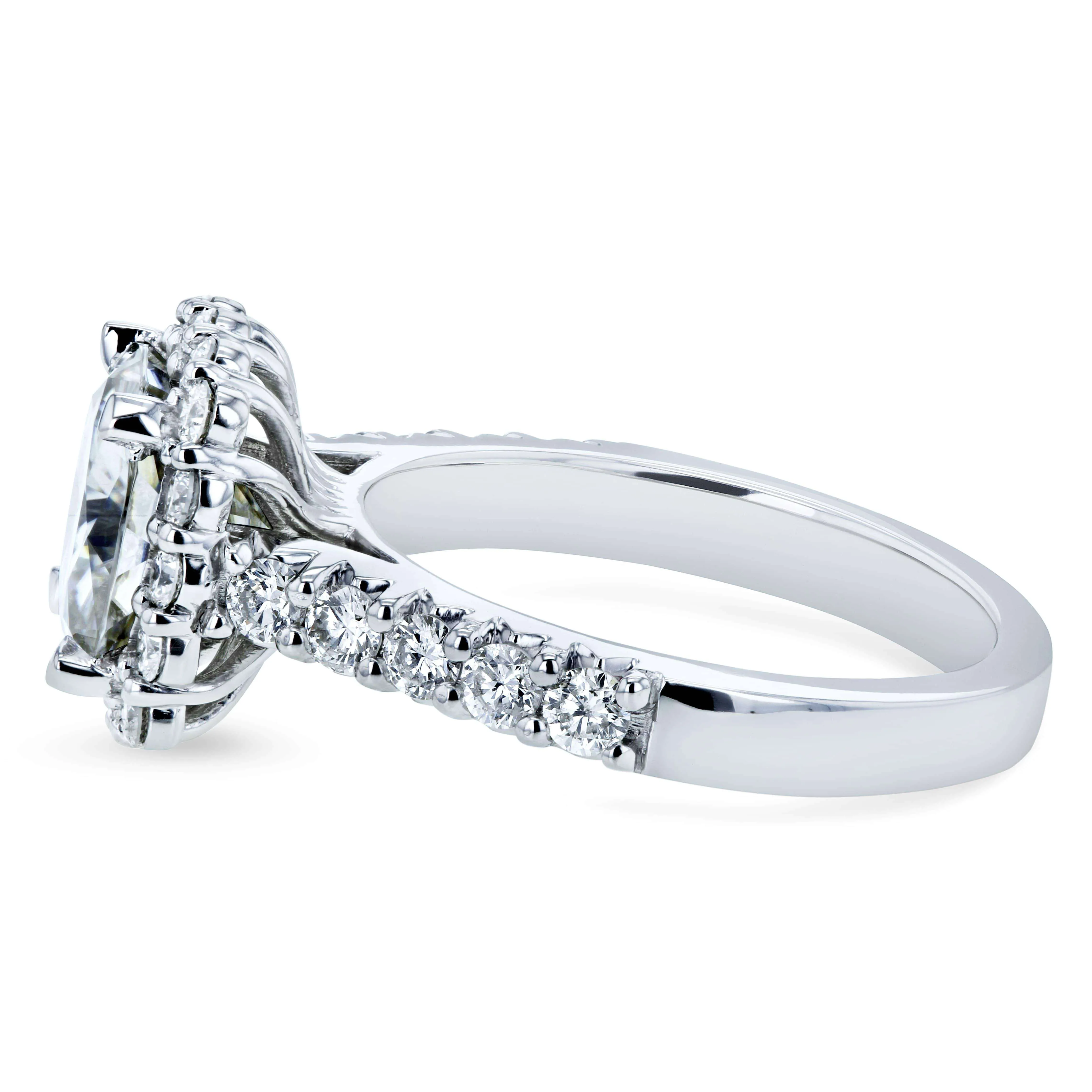 Moissanite & Diamond Candelabra Prongs Halo Ring