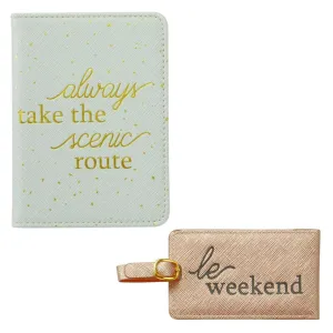 Mud Pie Womens Ivory Faux Leather Passport and Blush Pink Luggage Tag Set