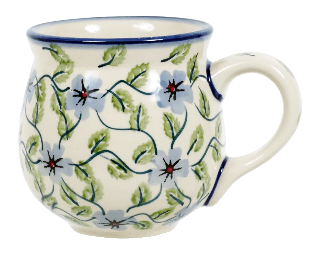 Mug, Belly Mug, 10oz Medium in "Periwinkle Vine" by Manufaktura | K090U-TAB1
