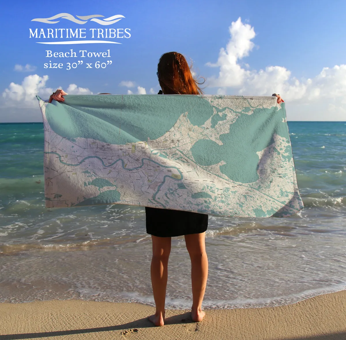 New Orleans, LA Sea Glass map Quick Dry Towel