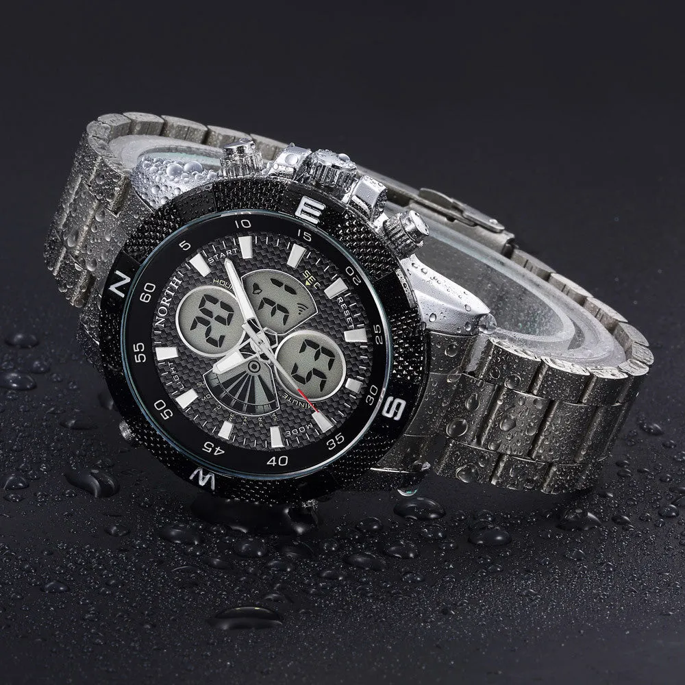 NORTH Calendar Quartz Wrist Watch Stainless Steel Bracelet