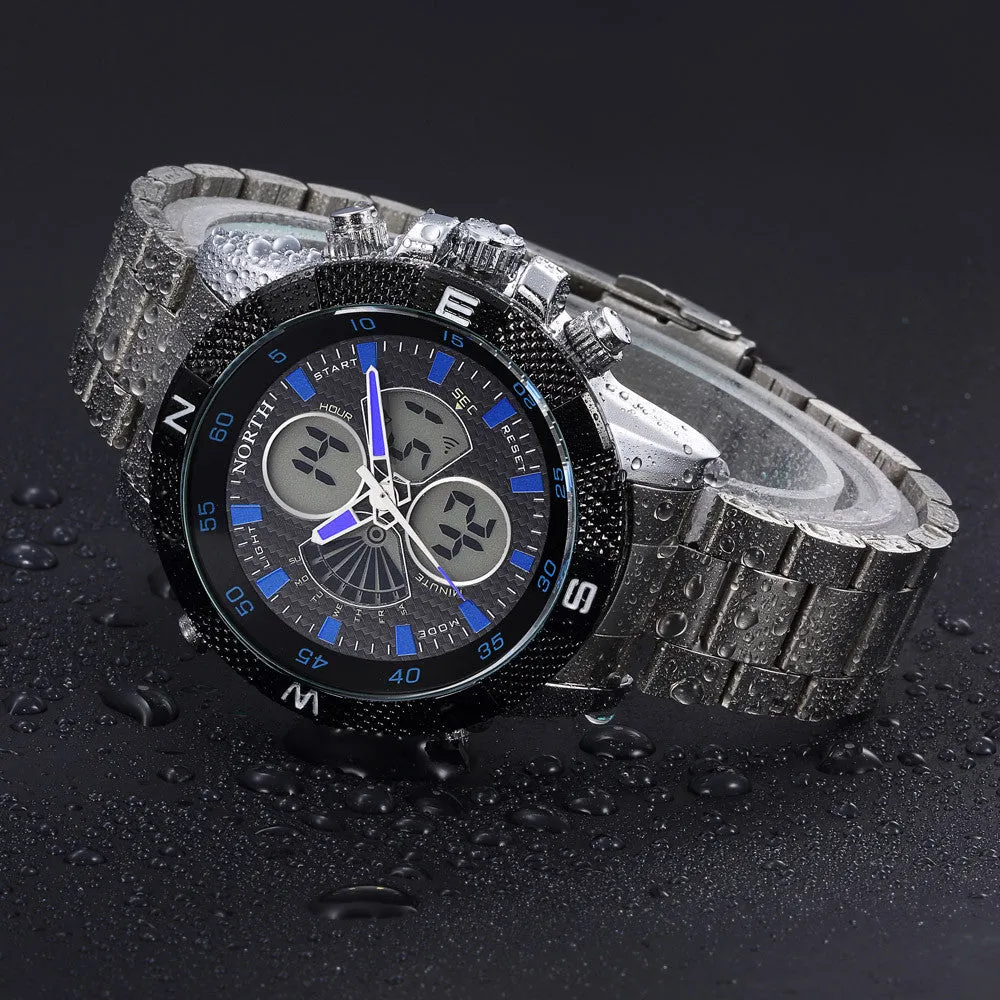 NORTH Calendar Quartz Wrist Watch Stainless Steel Bracelet