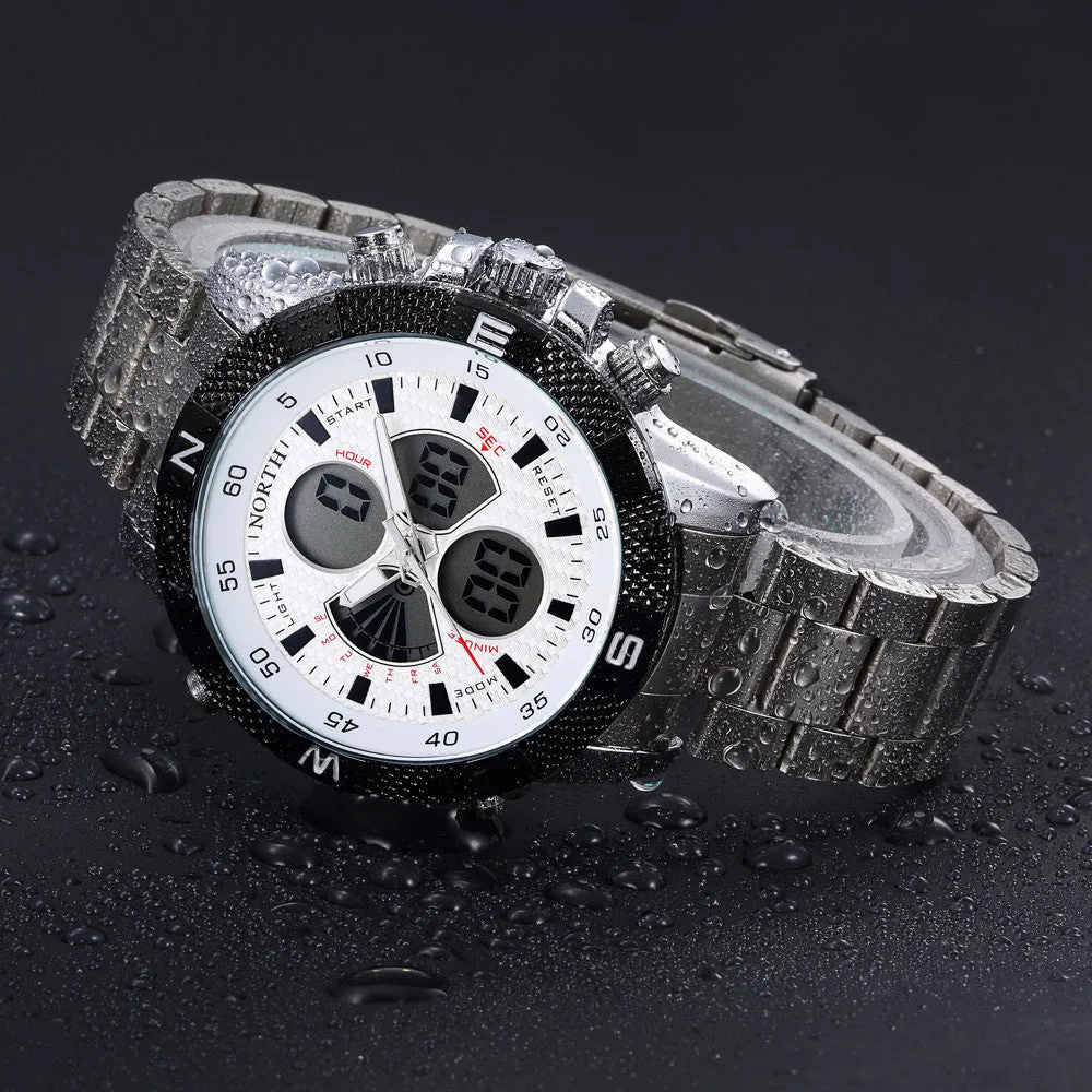NORTH Calendar Quartz Wrist Watch Stainless Steel Bracelet
