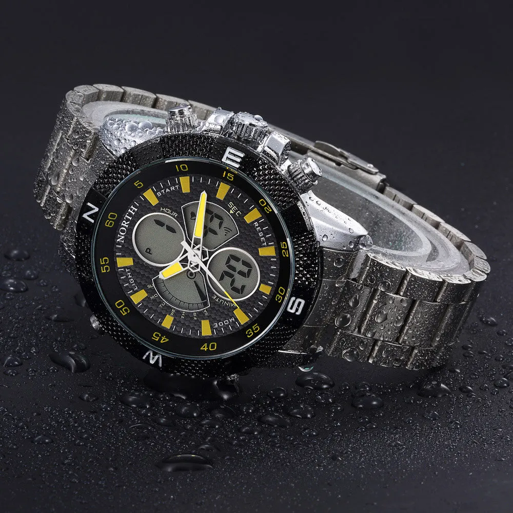 NORTH Calendar Quartz Wrist Watch Stainless Steel Bracelet