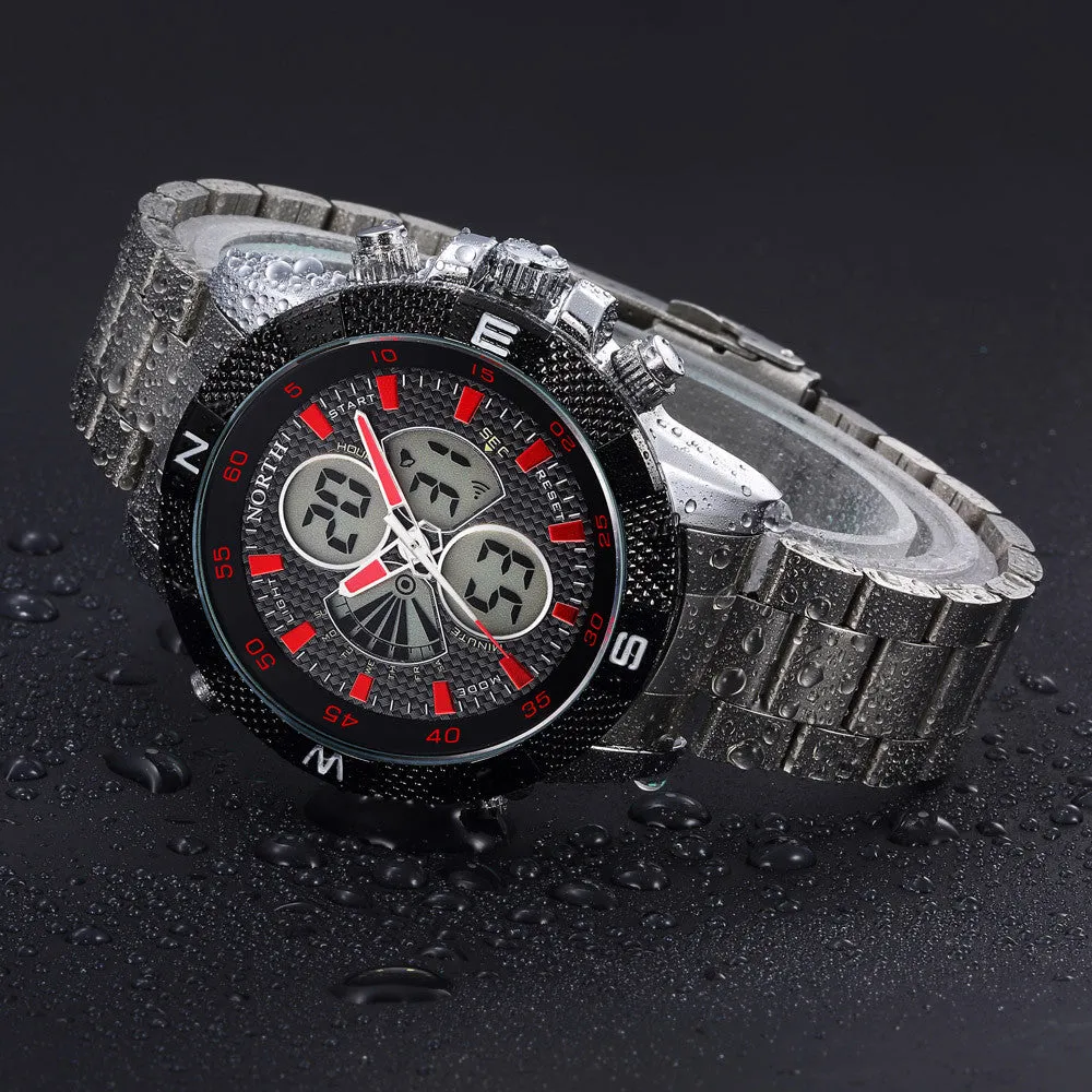 NORTH Calendar Quartz Wrist Watch Stainless Steel Bracelet