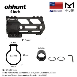 ohhunt® AR-15 Lightweight 4 inch M-LOK Handguard, with Barrel Nut For Pistol, Free Float