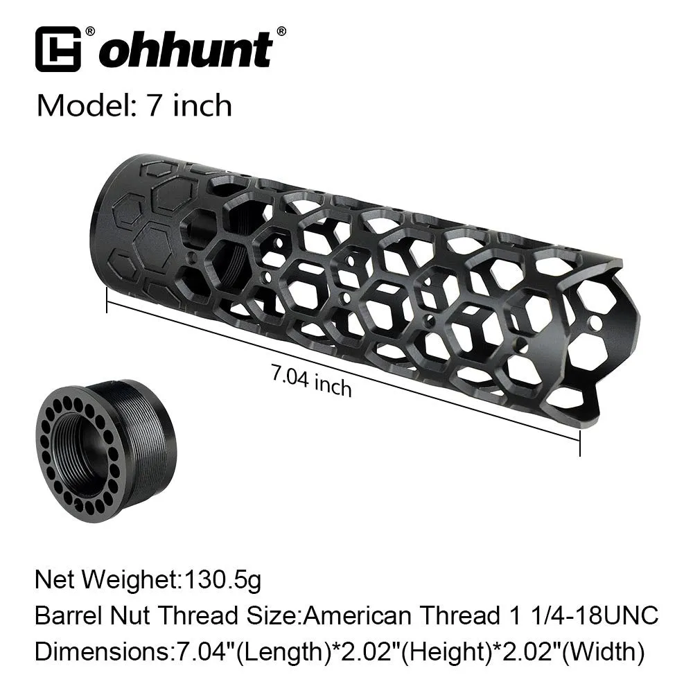 ohhunt® AR-15 Ultra Lightweight Hex Free Float Handguard with Barrel Nut Honeycomb Round Tube 7" 9" 12" 15"