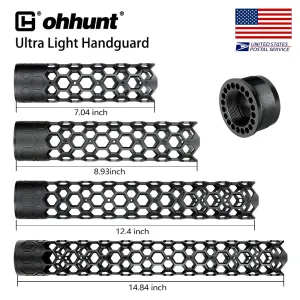 ohhunt® AR-15 Ultra Lightweight Hex Free Float Handguard with Barrel Nut Honeycomb Round Tube 7" 9" 12" 15"