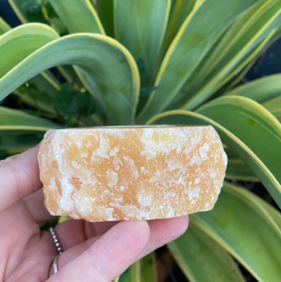 Orange Calcite Crystal Tea Light Holder Gift For Her