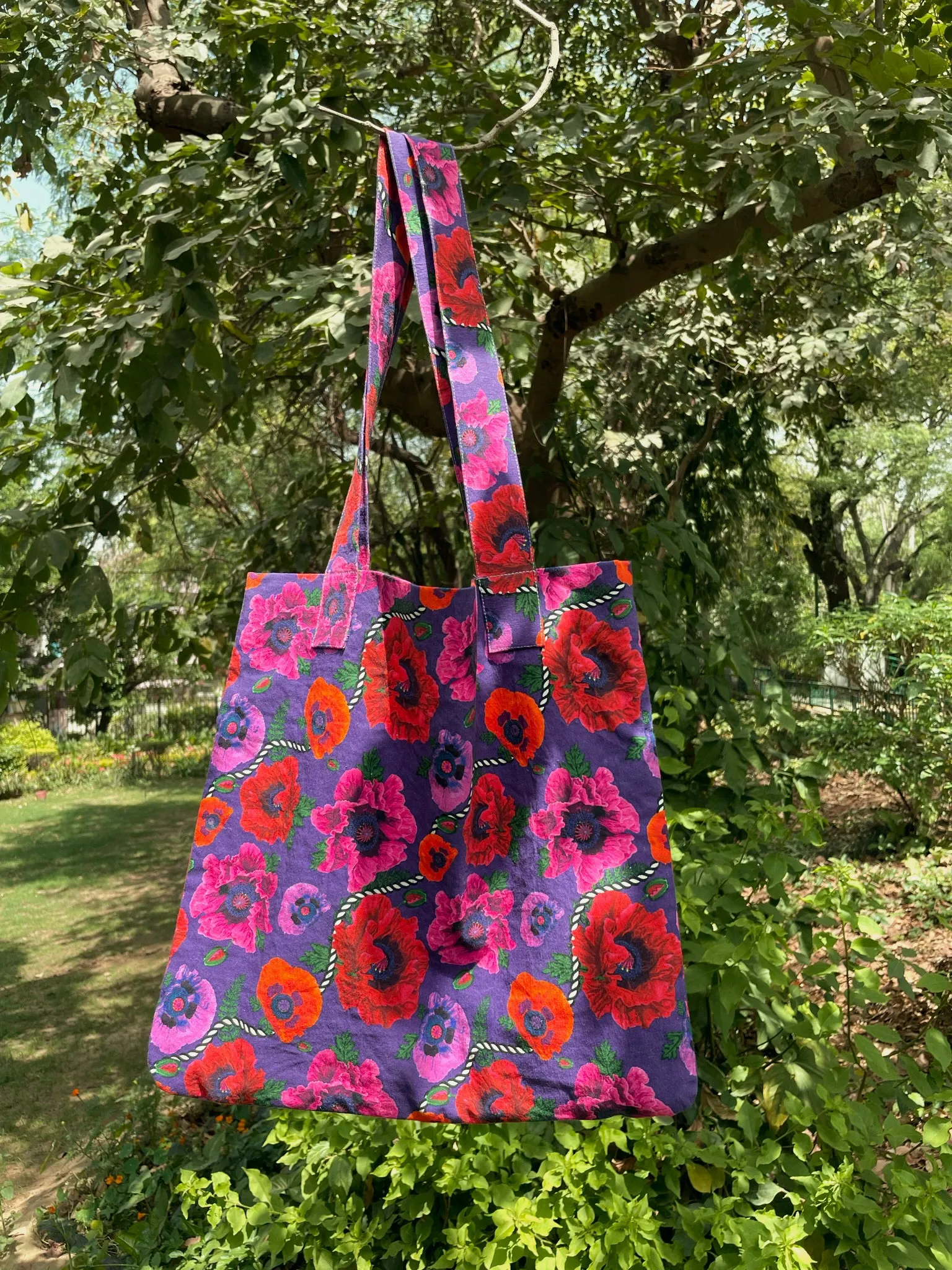 Oriental Poppy 100% Cotton Canvas Tote Bag
