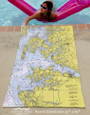 Oxford, MD, Chesapeake Bay Vintage Nautical Chart Quick Dry Towel