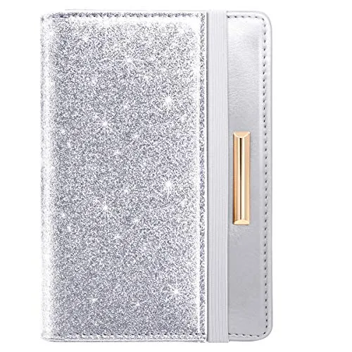 Passport Holder Cover Women's Travel Wallet RFID Blocking Cute Slim Passport Wallet with Elastic Band, Silver