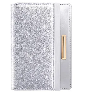 Passport Holder Cover Women's Travel Wallet RFID Blocking Cute Slim Passport Wallet with Elastic Band, Silver