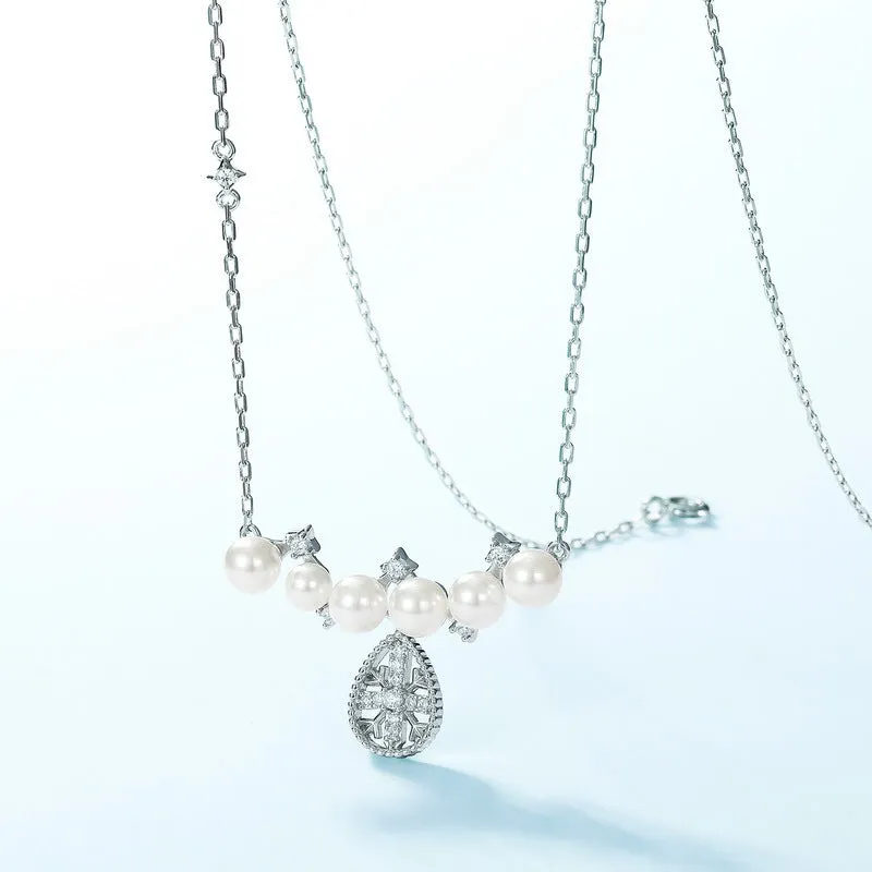 Pear Shape Pendnat Zircon Snowflake Pearl Sterling Silver Necklace