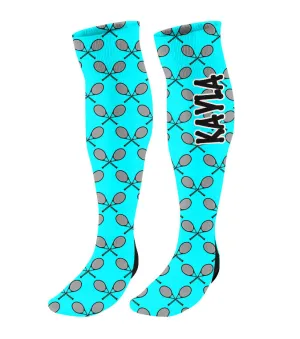 Personalized Tennis Knee High Socks with Mini Racquets