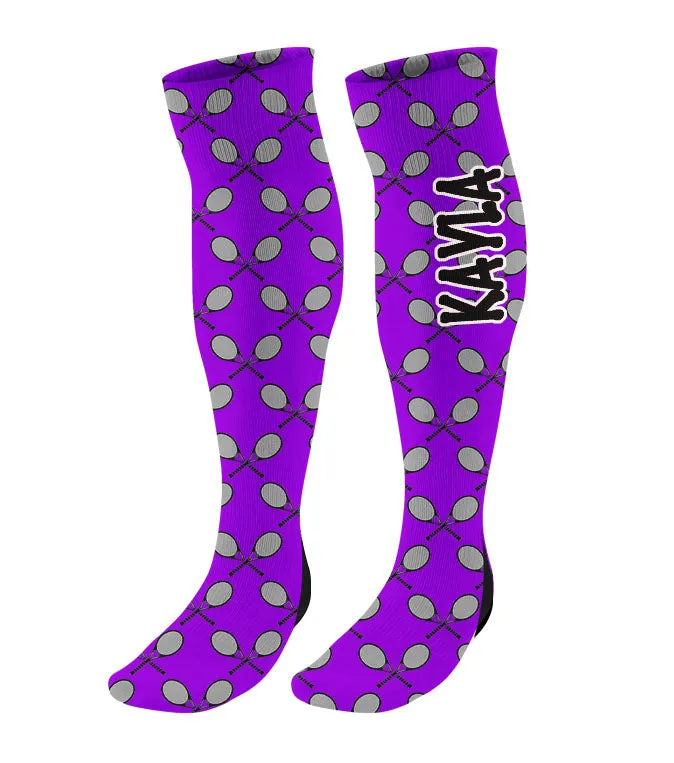Personalized Tennis Knee High Socks with Mini Racquets