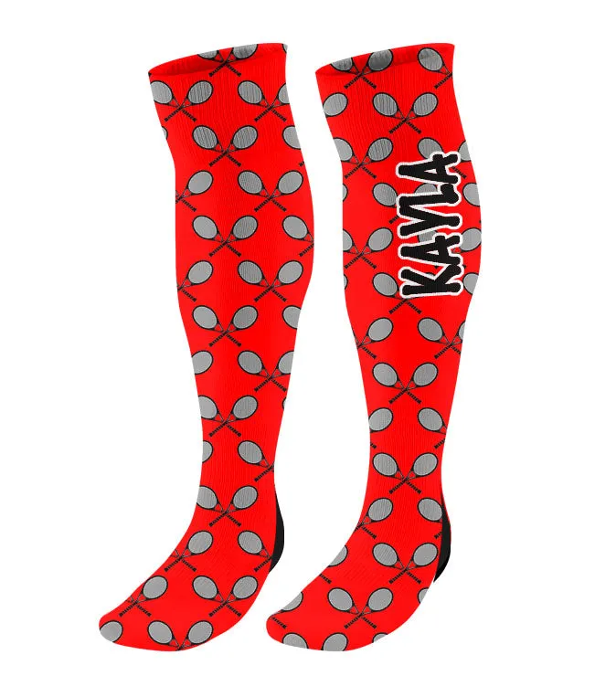 Personalized Tennis Knee High Socks with Mini Racquets