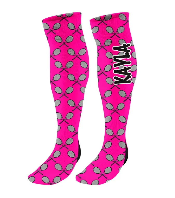 Personalized Tennis Knee High Socks with Mini Racquets