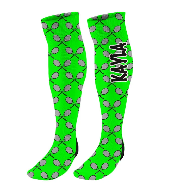 Personalized Tennis Knee High Socks with Mini Racquets