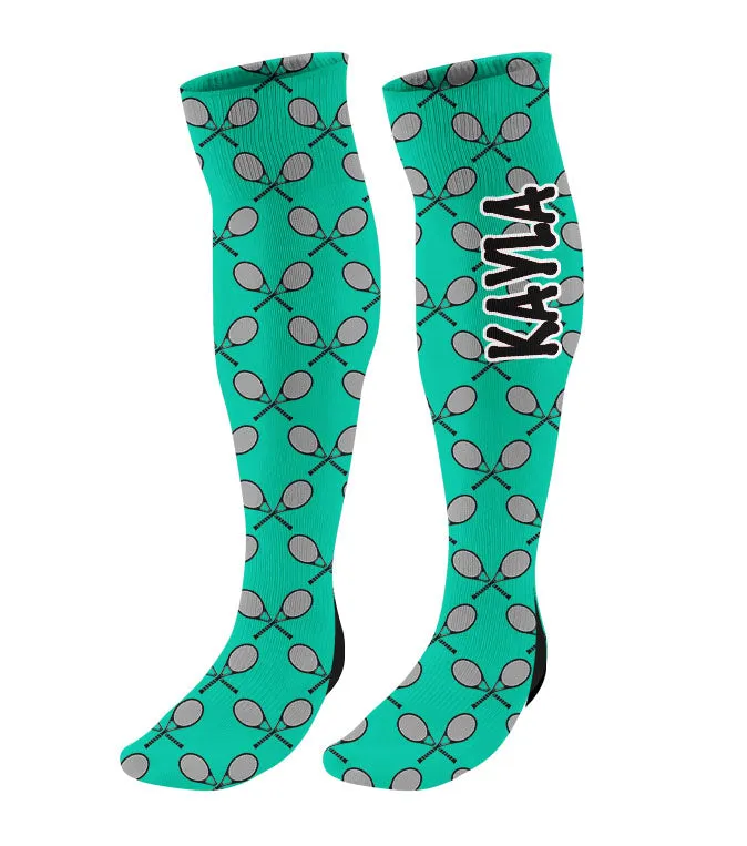Personalized Tennis Knee High Socks with Mini Racquets