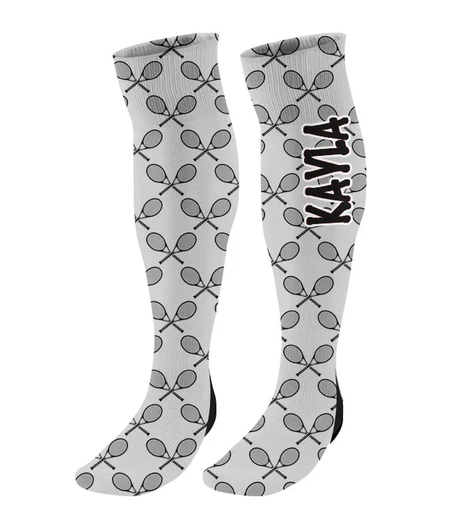 Personalized Tennis Knee High Socks with Mini Racquets
