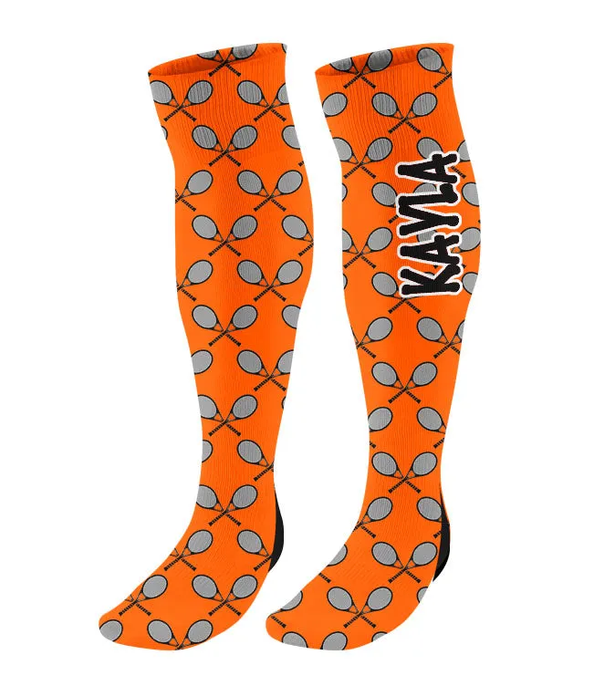 Personalized Tennis Knee High Socks with Mini Racquets