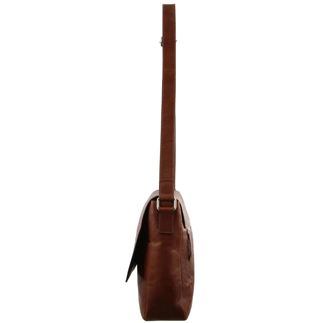 Pierre Cardin Rustic Leather Computer Bag - Chestnut